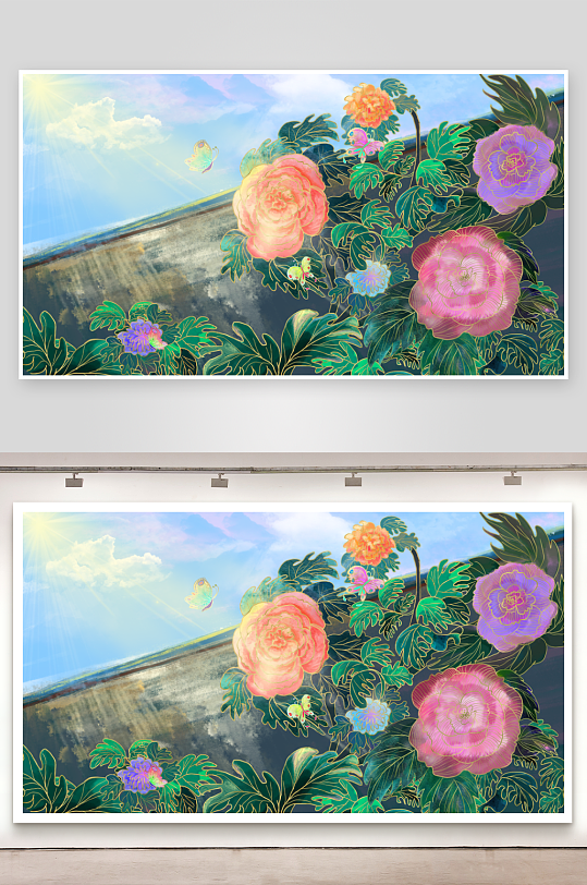 中式花卉风景画装饰画-众图网