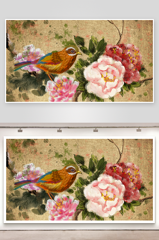 中式花卉风景画装饰画-众图网