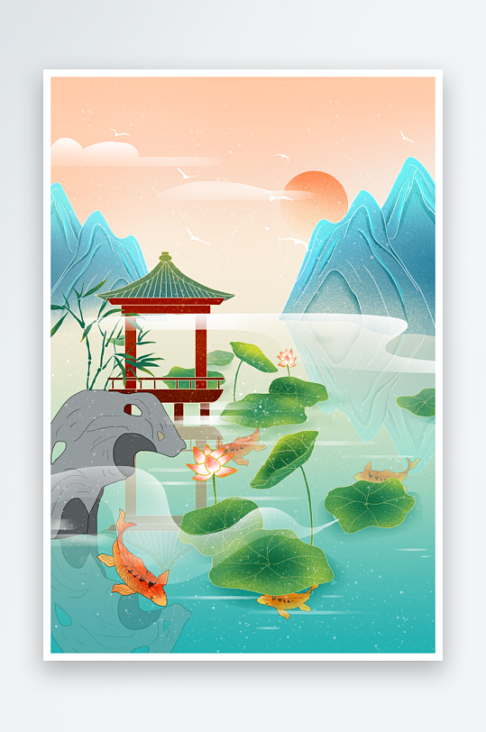 古风唯美花卉风景画插画-众图网