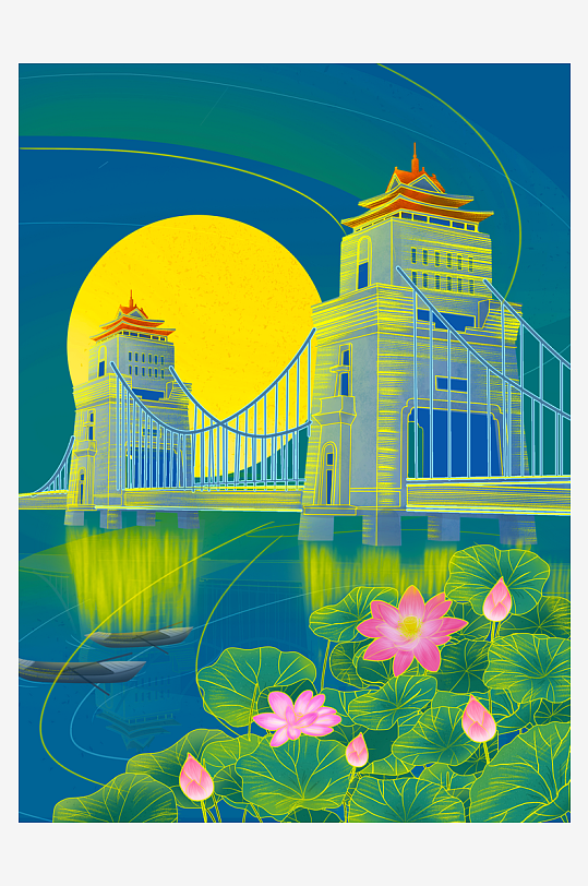 古风唯美花卉风景画插画-众图网