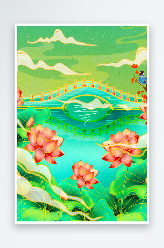 古风花卉风景画插画素材-众图网