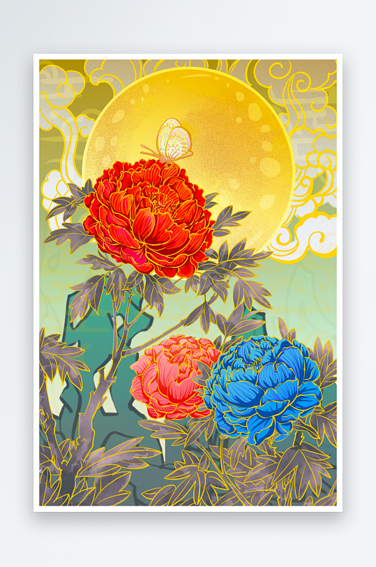 古风花卉风景画插画素材-众图网