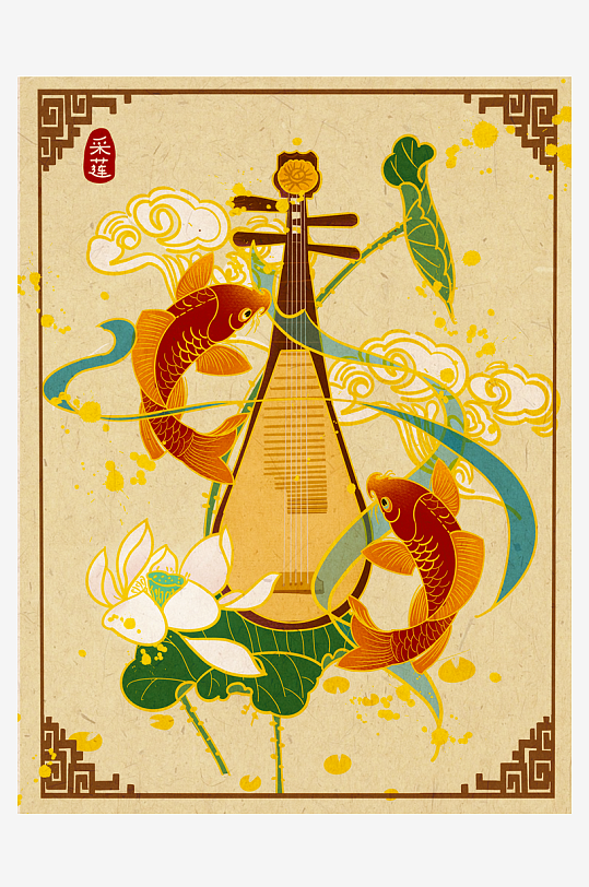 古风花卉风景画插画素材-众图网