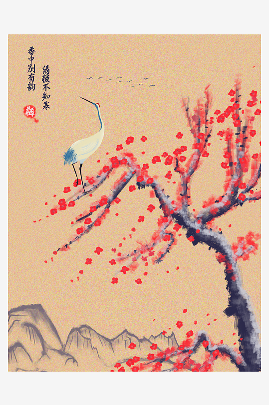 古风花卉风景画插画素材-众图网