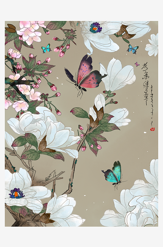 古风花卉风景画插画-众图网