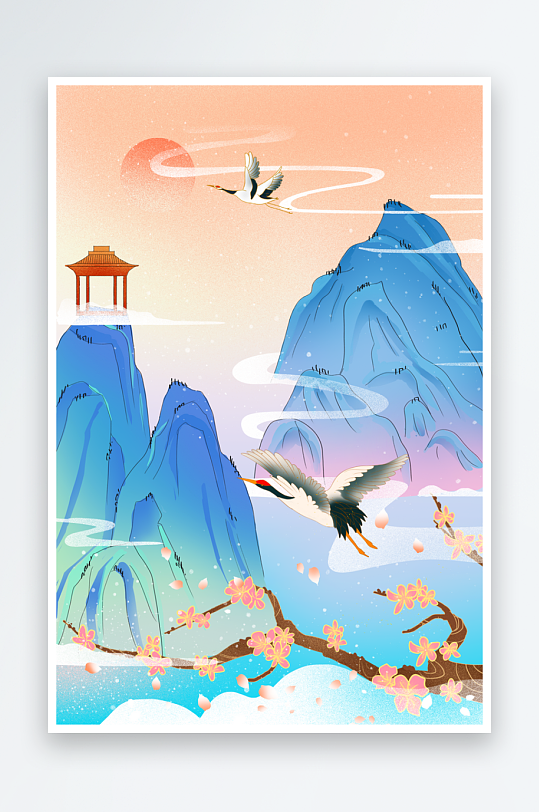 古风花卉风景画插画-众图网