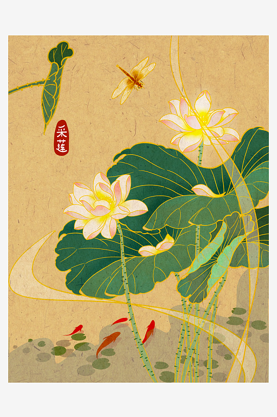 古风花卉风景画插画-众图网