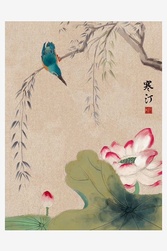 古风花卉风景画插画-众图网