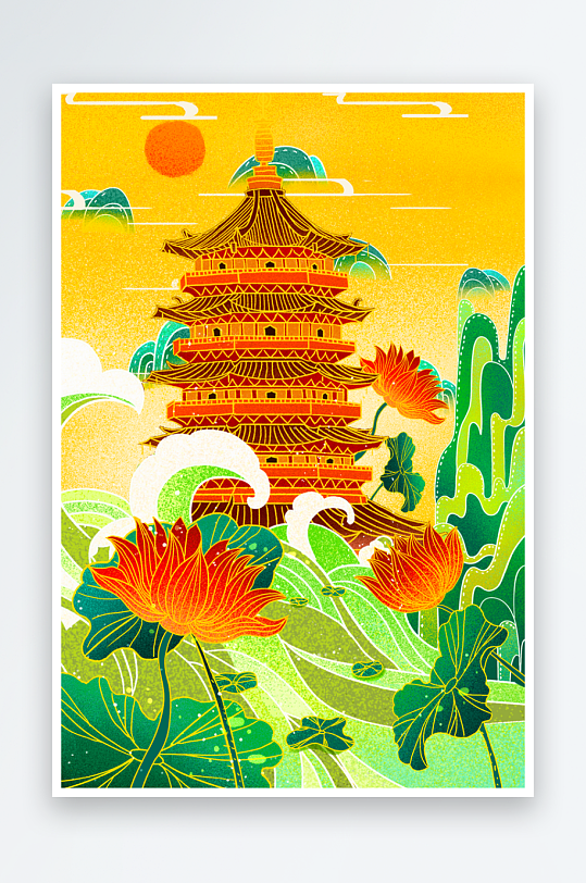 古风花卉风景画插画-众图网