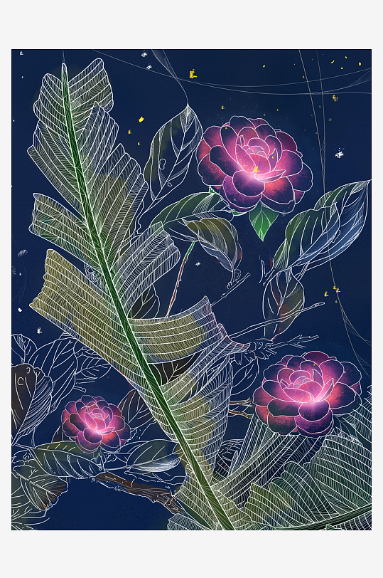 古风花卉风景画插画-众图网