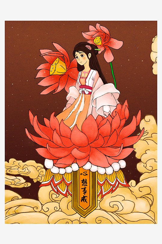 古风花卉风景画插画素材-众图网