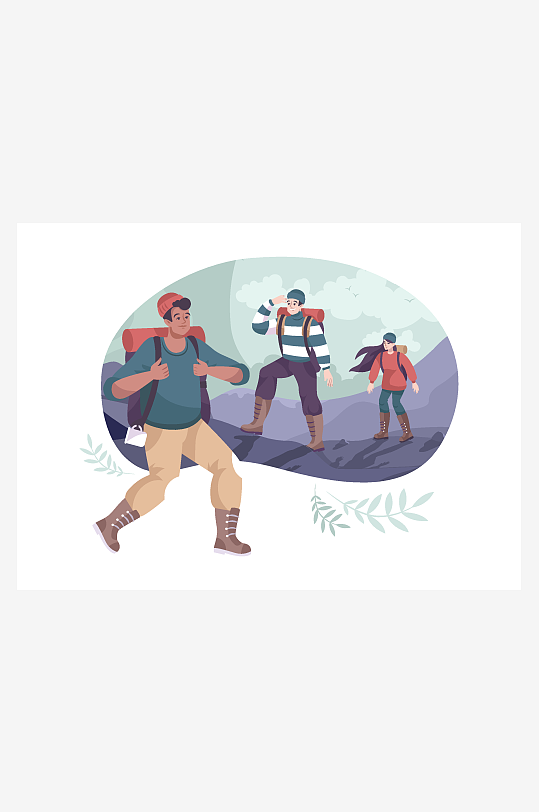 矢量徒步探险插画素材-众图网