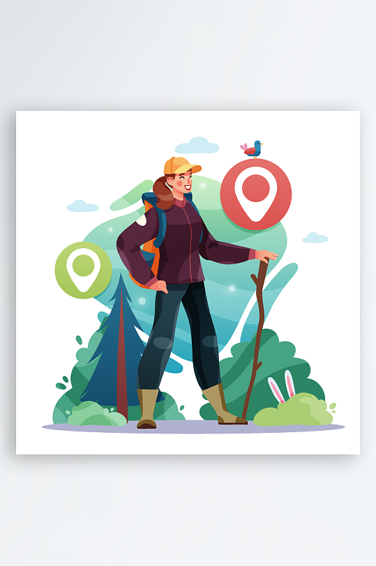 矢量徒步探险插画-众图网