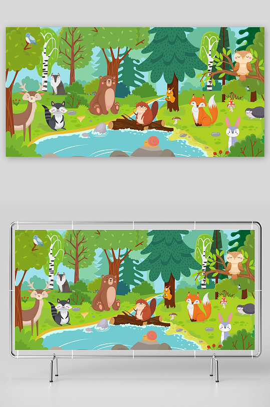 矢量森林动物插画素材-众图网