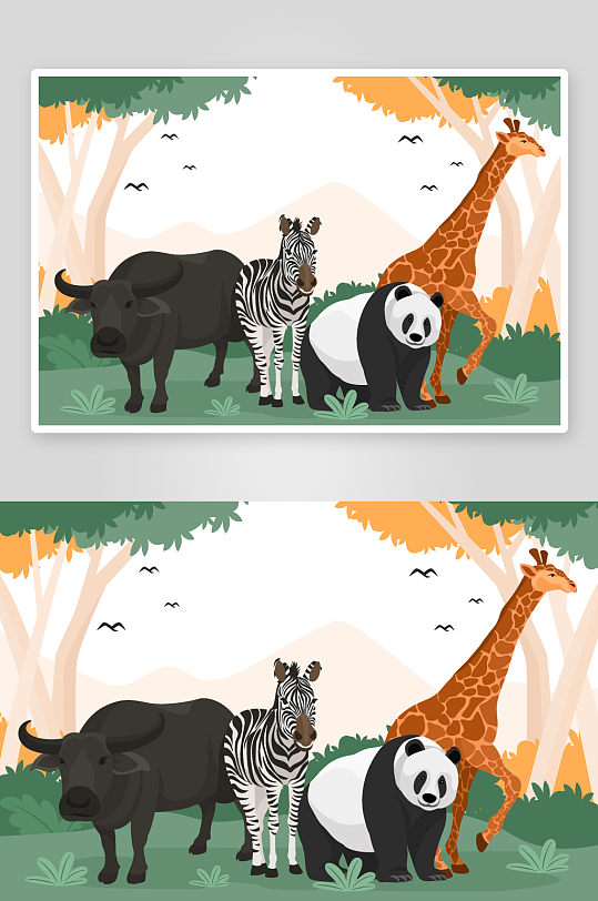 矢量森林动物插画模板-众图网