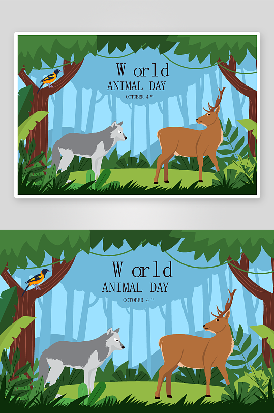 矢量森林动物插画模板-众图网