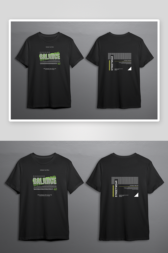 psd短袖样机潮流短袖黑色白色T恤正反-众图网