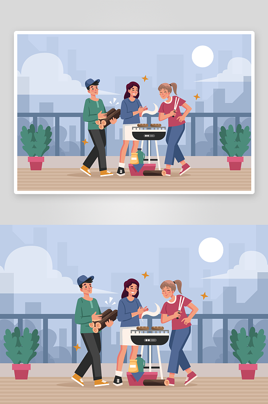 矢量水彩烧烤插画素材-众图网