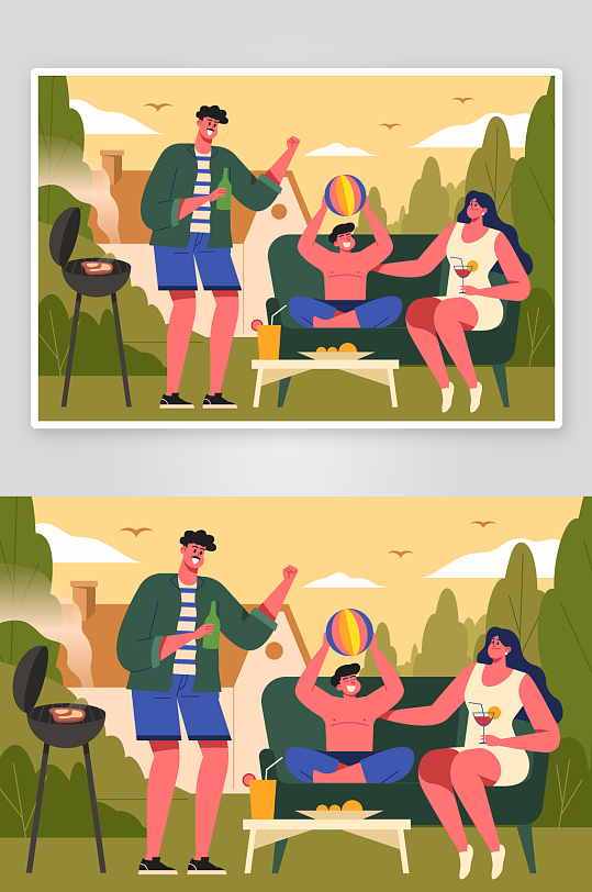 矢量水彩烧烤插画素材-众图网