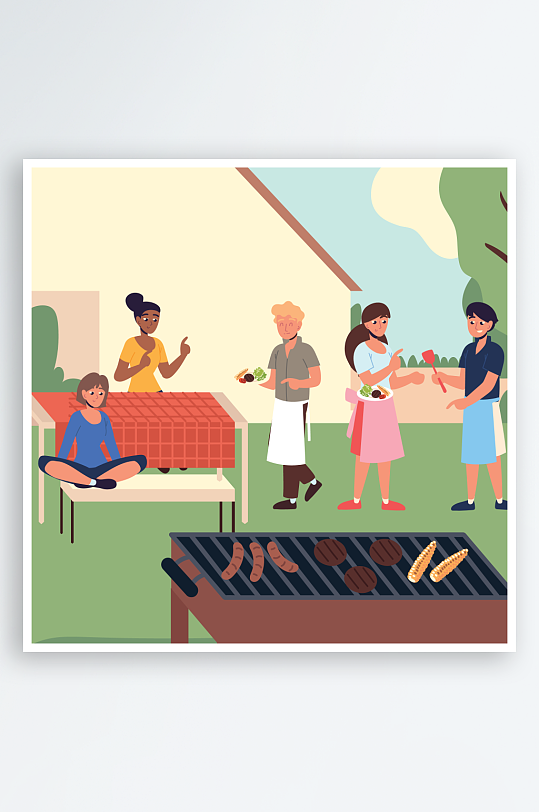 矢量水彩烧烤插画素材-众图网