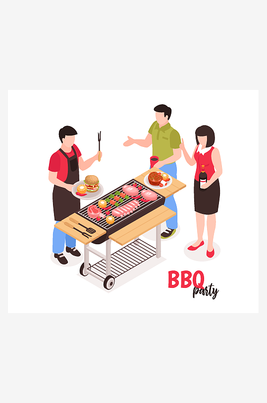 矢量水彩烧烤插画模板-众图网