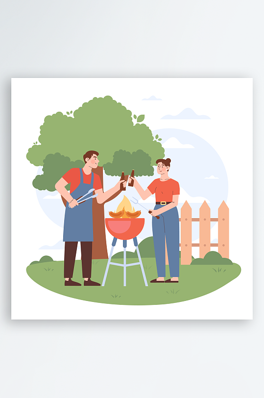 矢量水彩烧烤插画模板-众图网