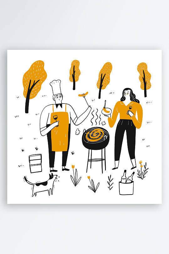 矢量水彩烧烤插画模板-众图网