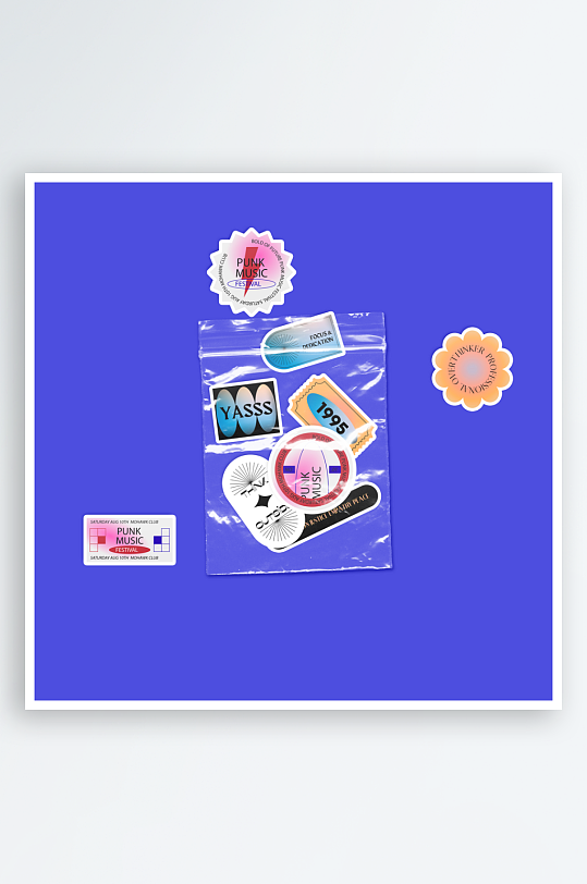 潮流透明酸性塑料袋异形自定义贴纸文创样机-众图网