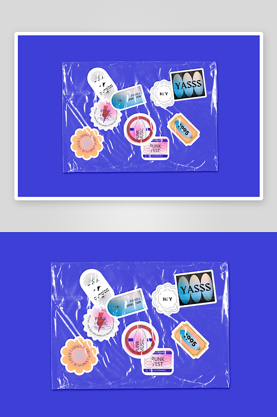 潮流透明酸性塑料袋异形自定义贴纸文创样机-众图网