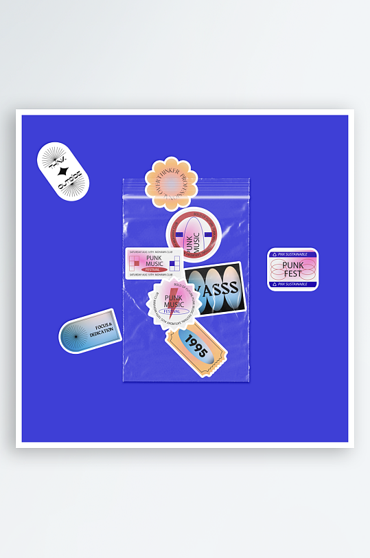 潮流透明酸性塑料袋异形自定义贴纸文创样机-众图网