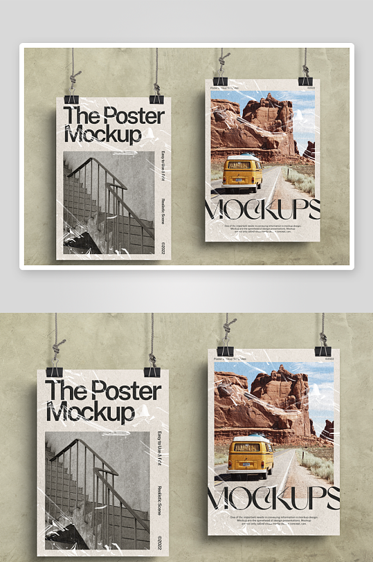 潮流褶皱胶印贴墙悬挂覆膜质感海报效果展示-众图网