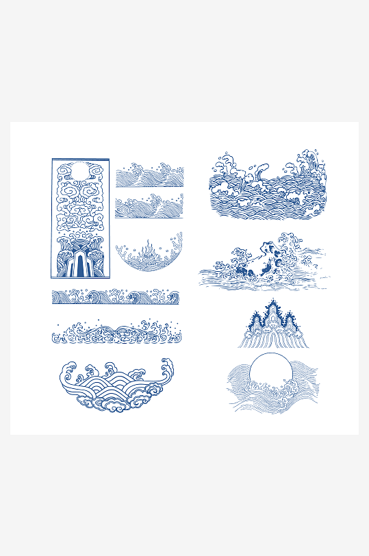 手绘线描祥云图案矢量元素-众图网