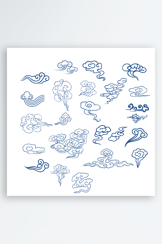 手绘线描祥云图案矢量元素-众图网