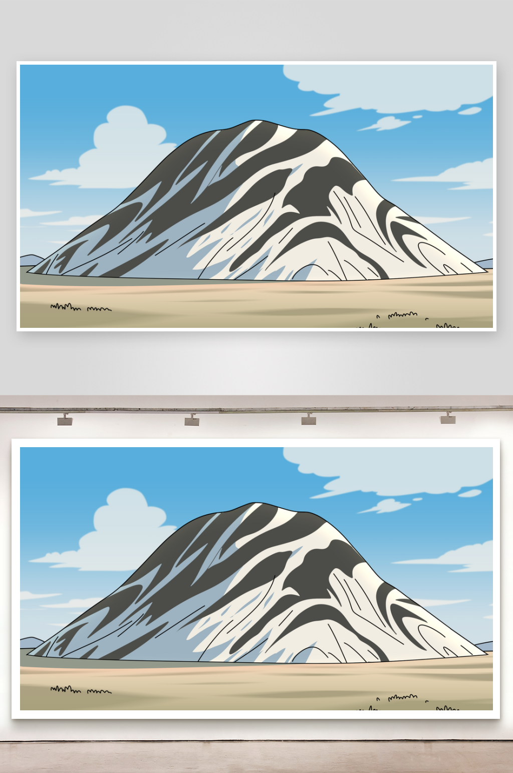 简笔动画场景黑白相间的山坡素材