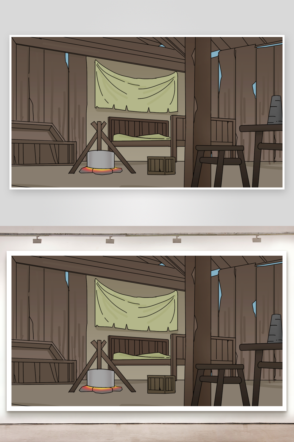 简笔动画场景木屋内素材