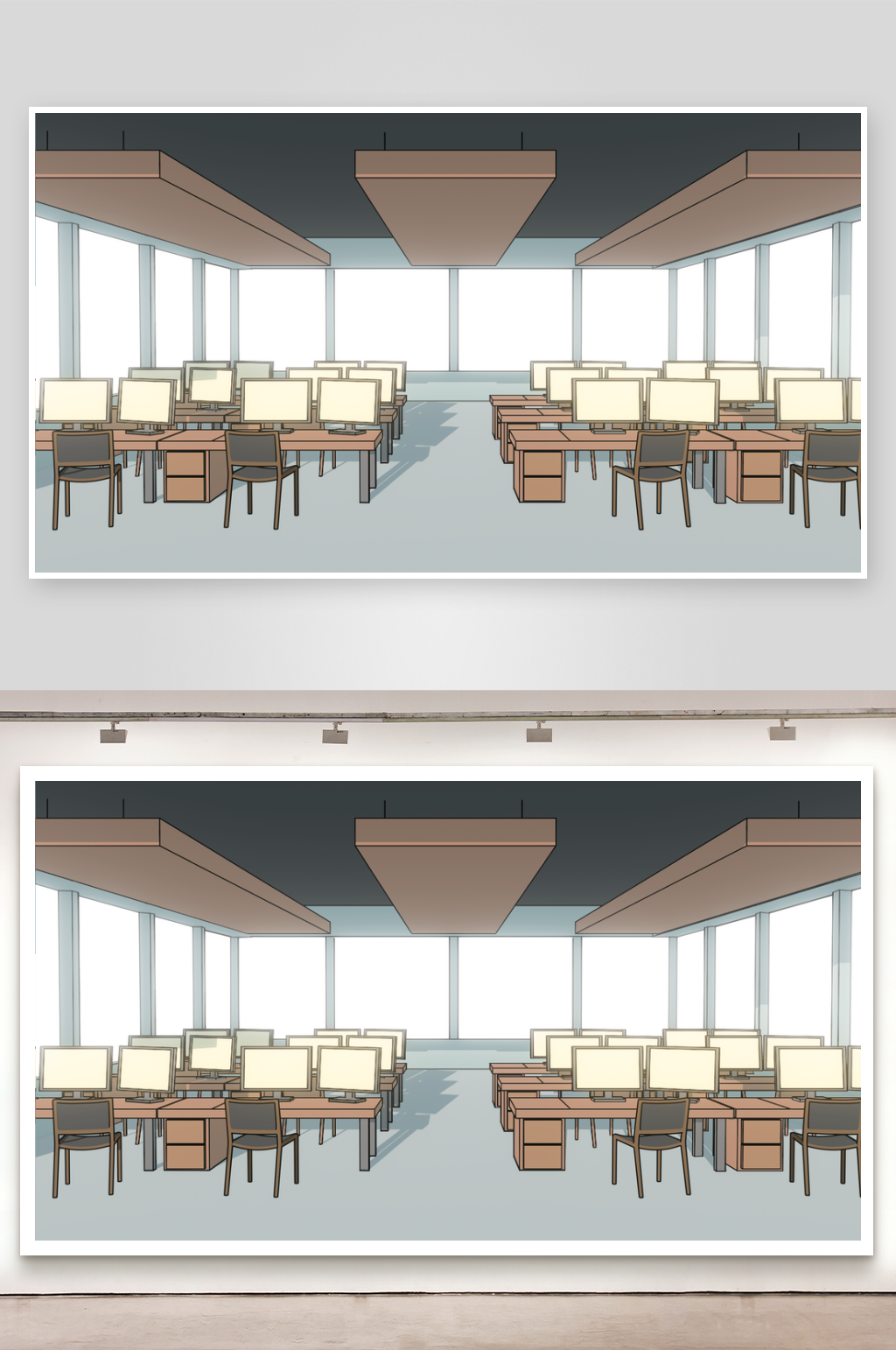 简笔插画场景写字楼办公室素材