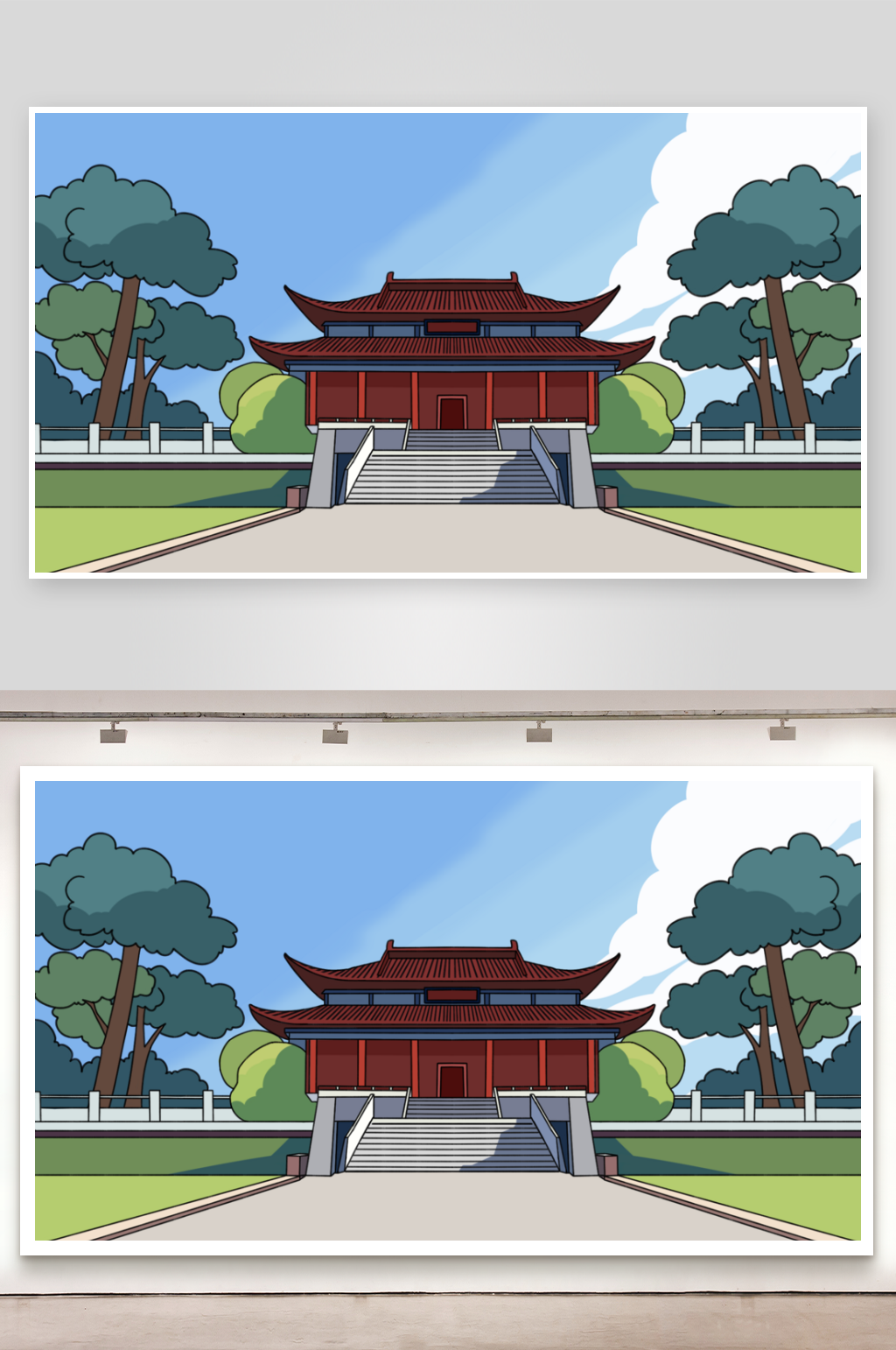 简笔插画场景古代宫殿素材