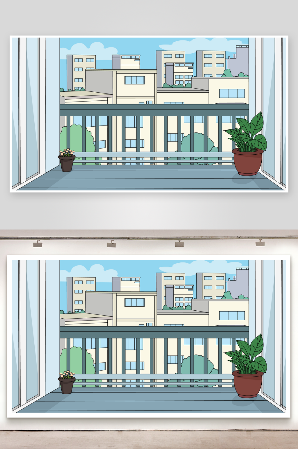 简笔插画场景阳台素材
