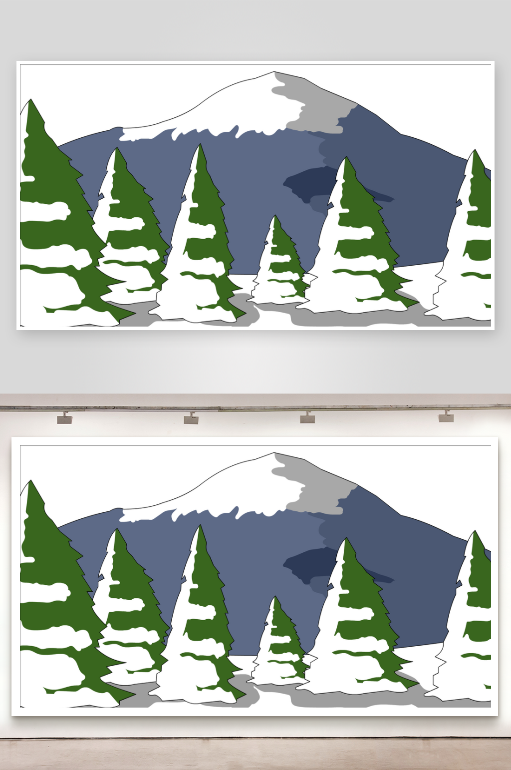 简笔插画场景雪山近景素材
