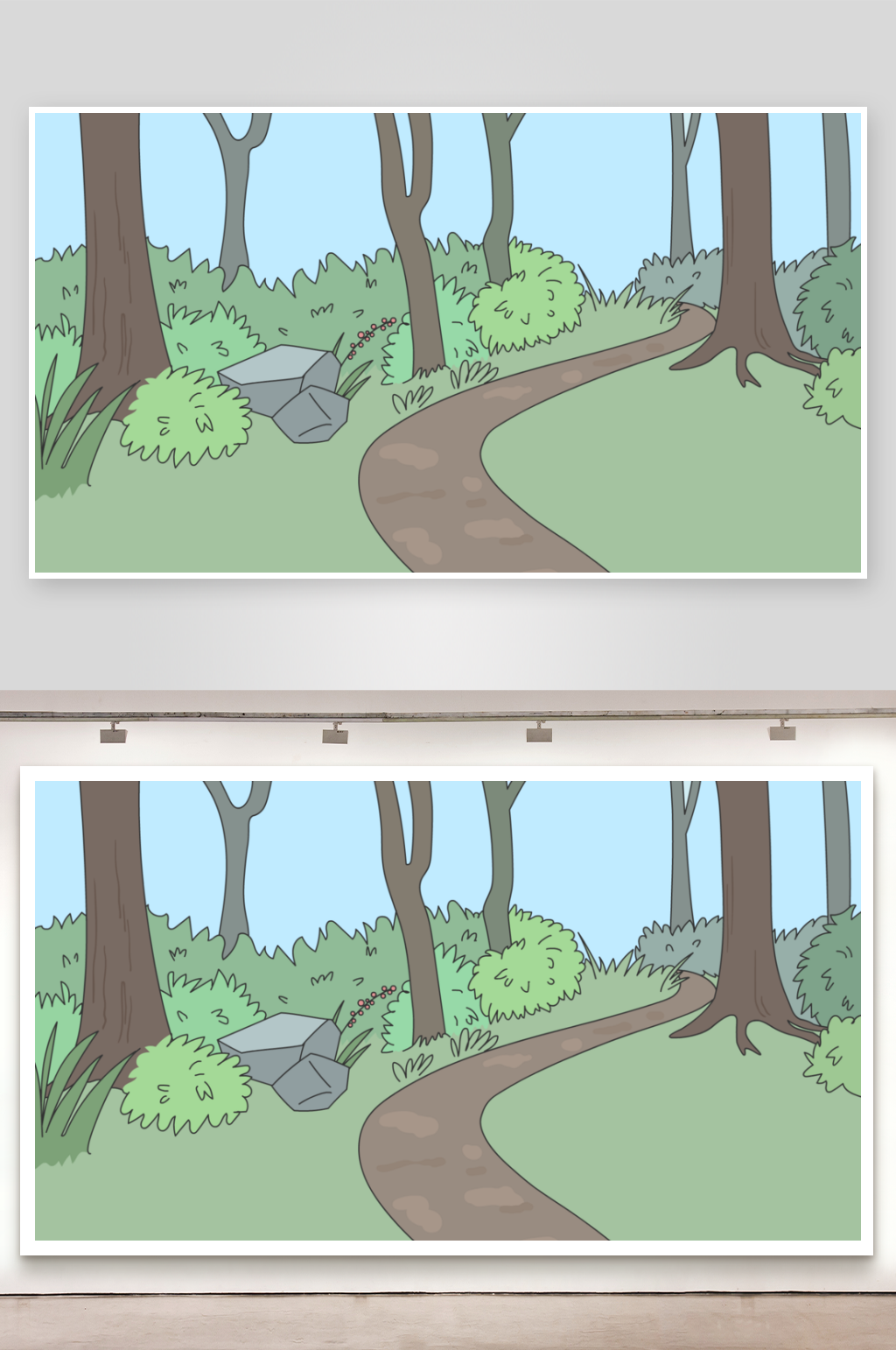 简笔插画场景山林素材