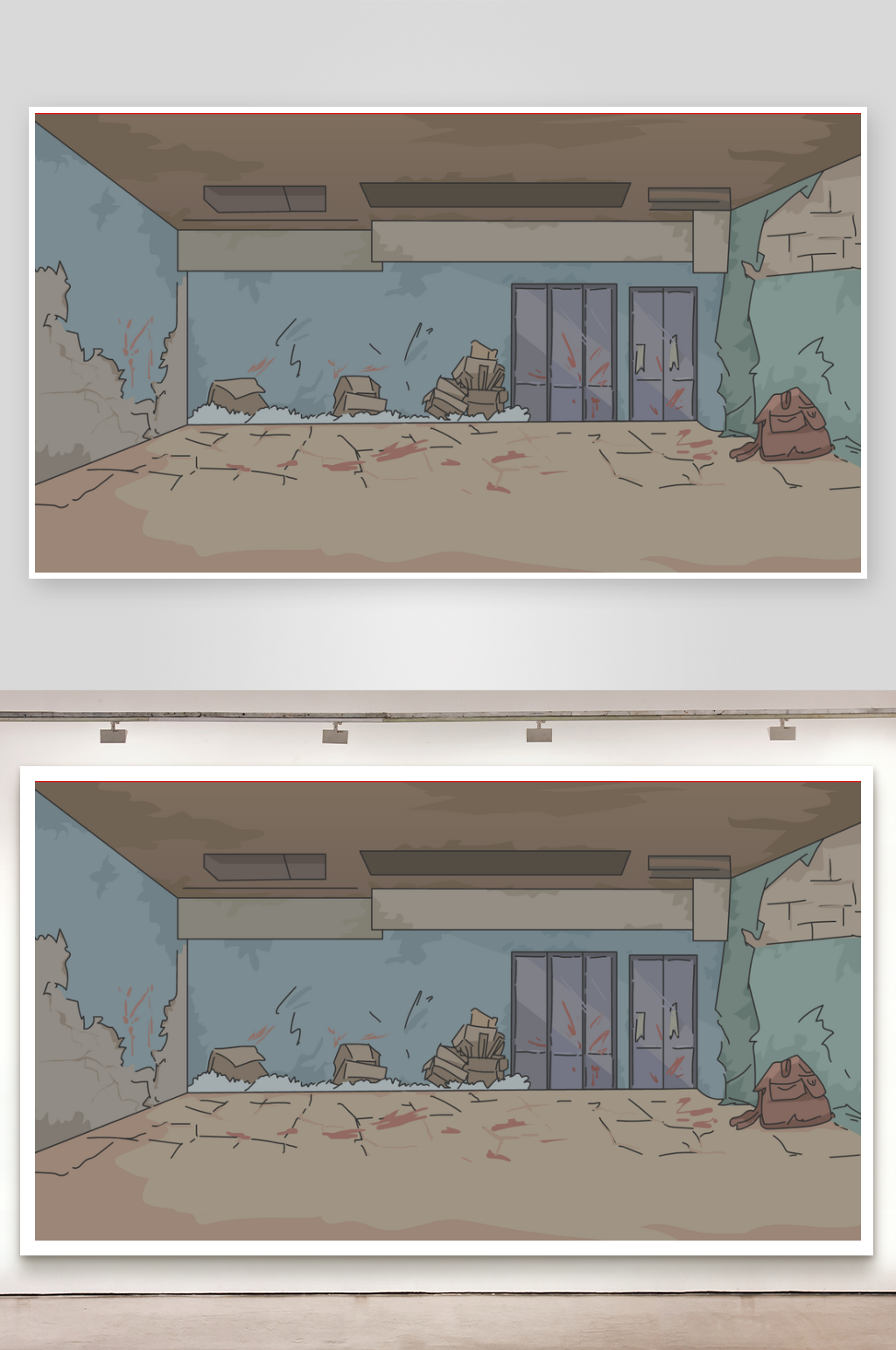 简笔插画场景末日屋内场景素材