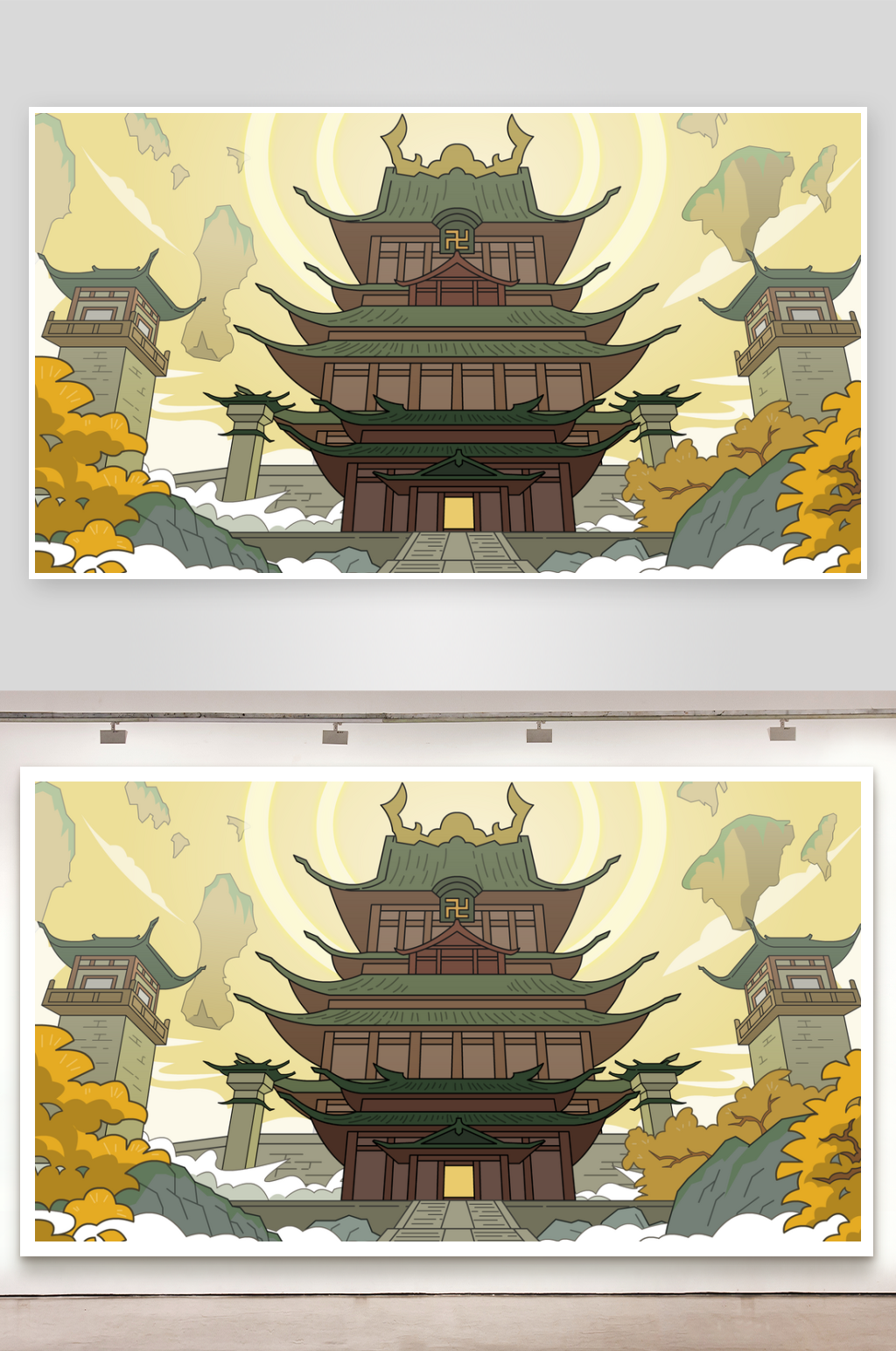 简笔插画场景灵山大雷音寺素材