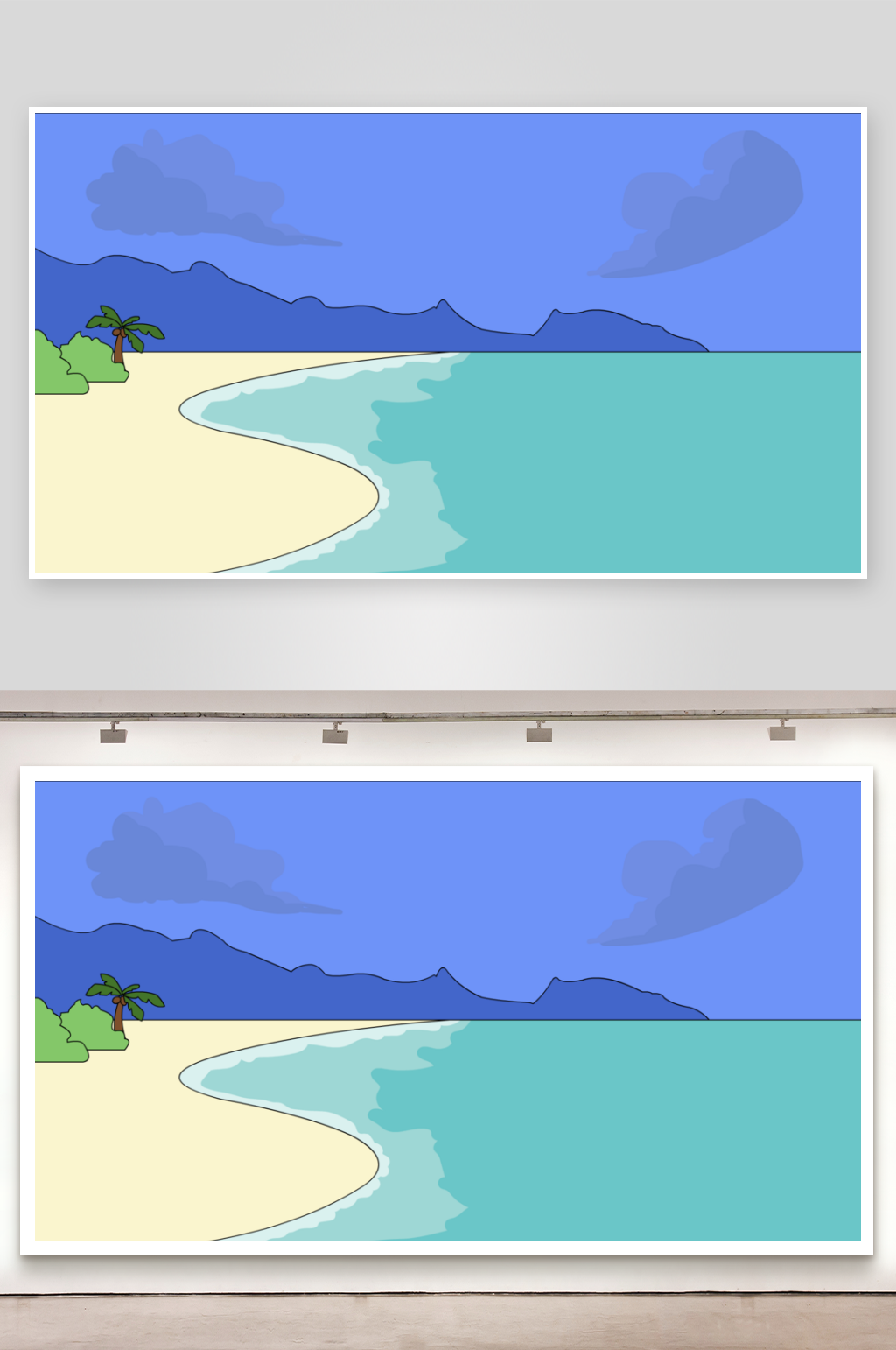 简笔插画场景简易沙滩素材