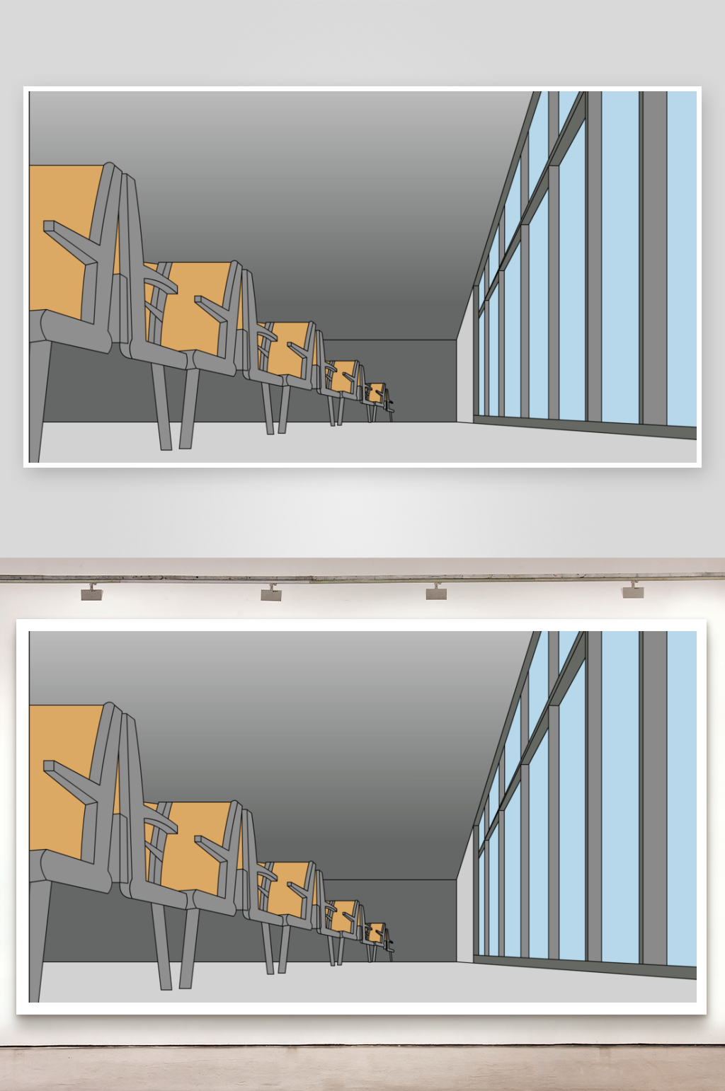 简笔插画场景机场候机厅素材