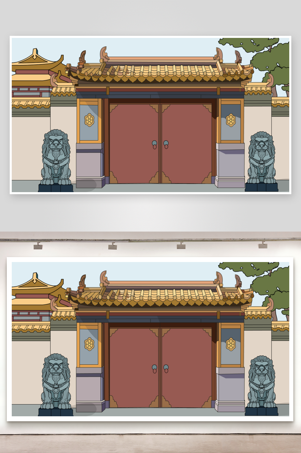 简笔插画场景宫殿门口素材
