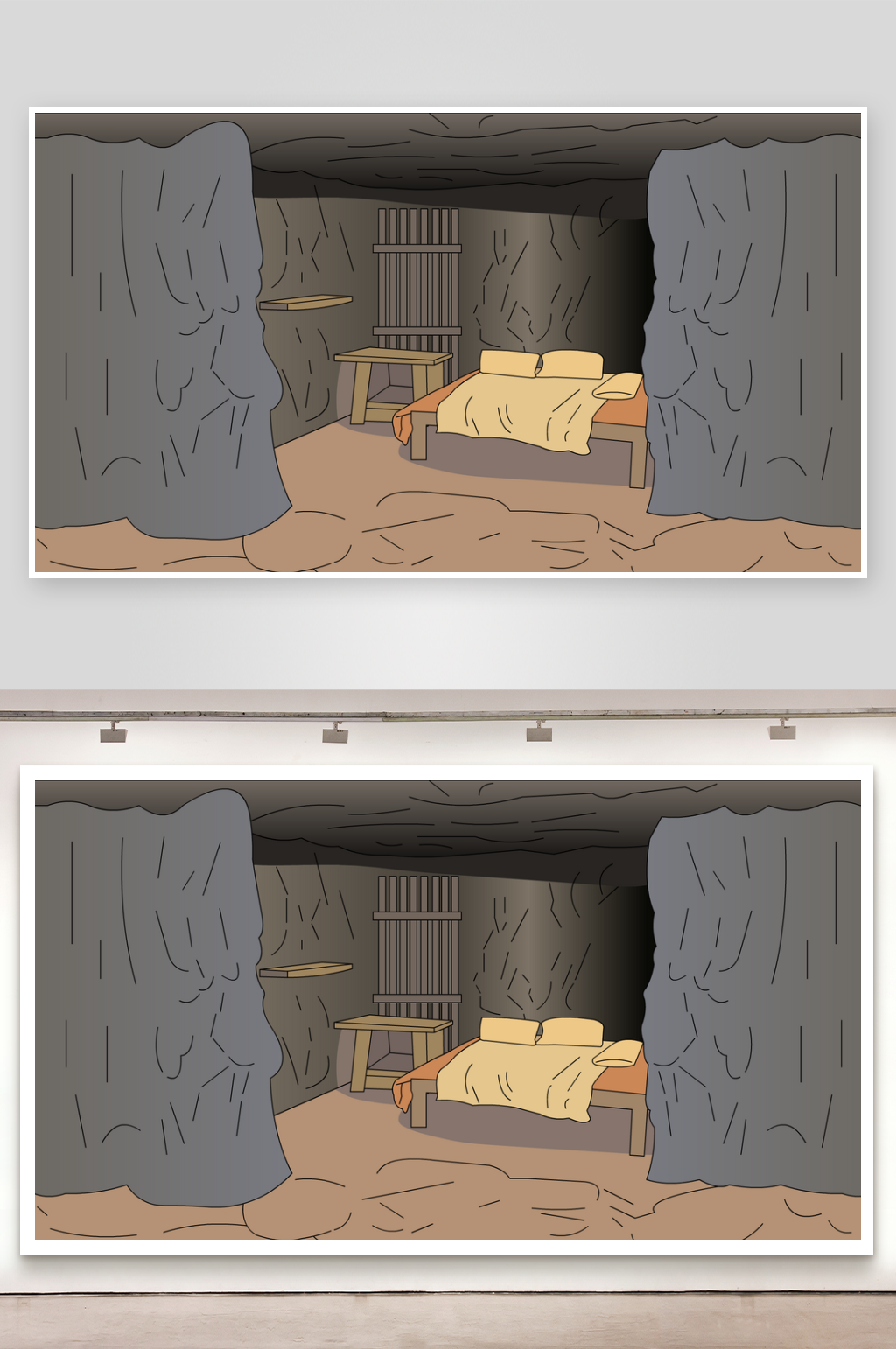 简笔插画场景洞穴内部简易住所素材