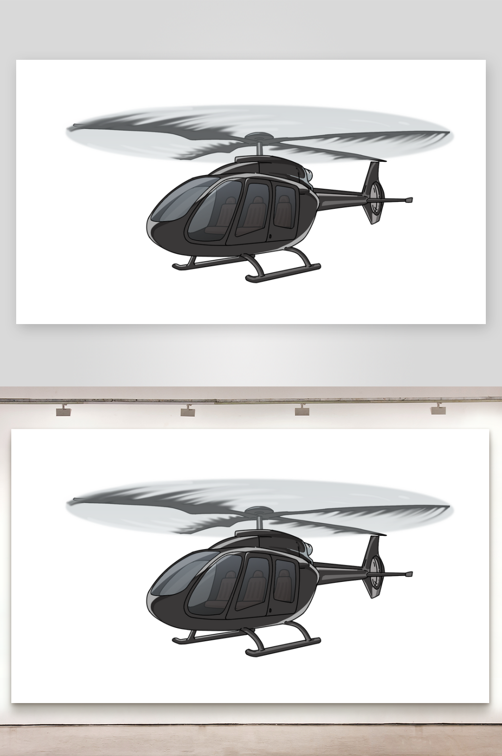 简笔插画物品黑色直升机素材