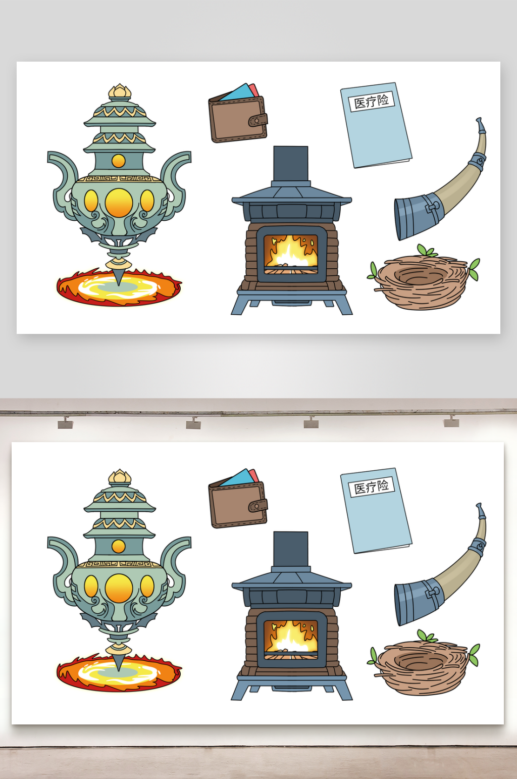简笔插画物品炼丹炉火炉号角鸟窝医疗素材