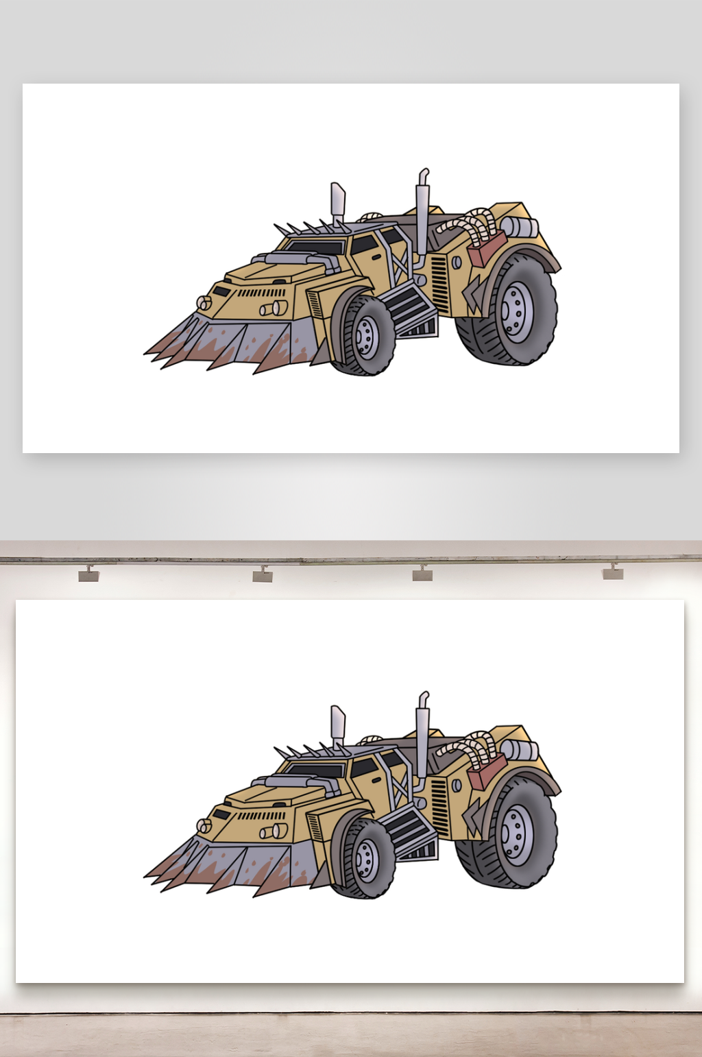 简笔插画物品废土改装车素材
