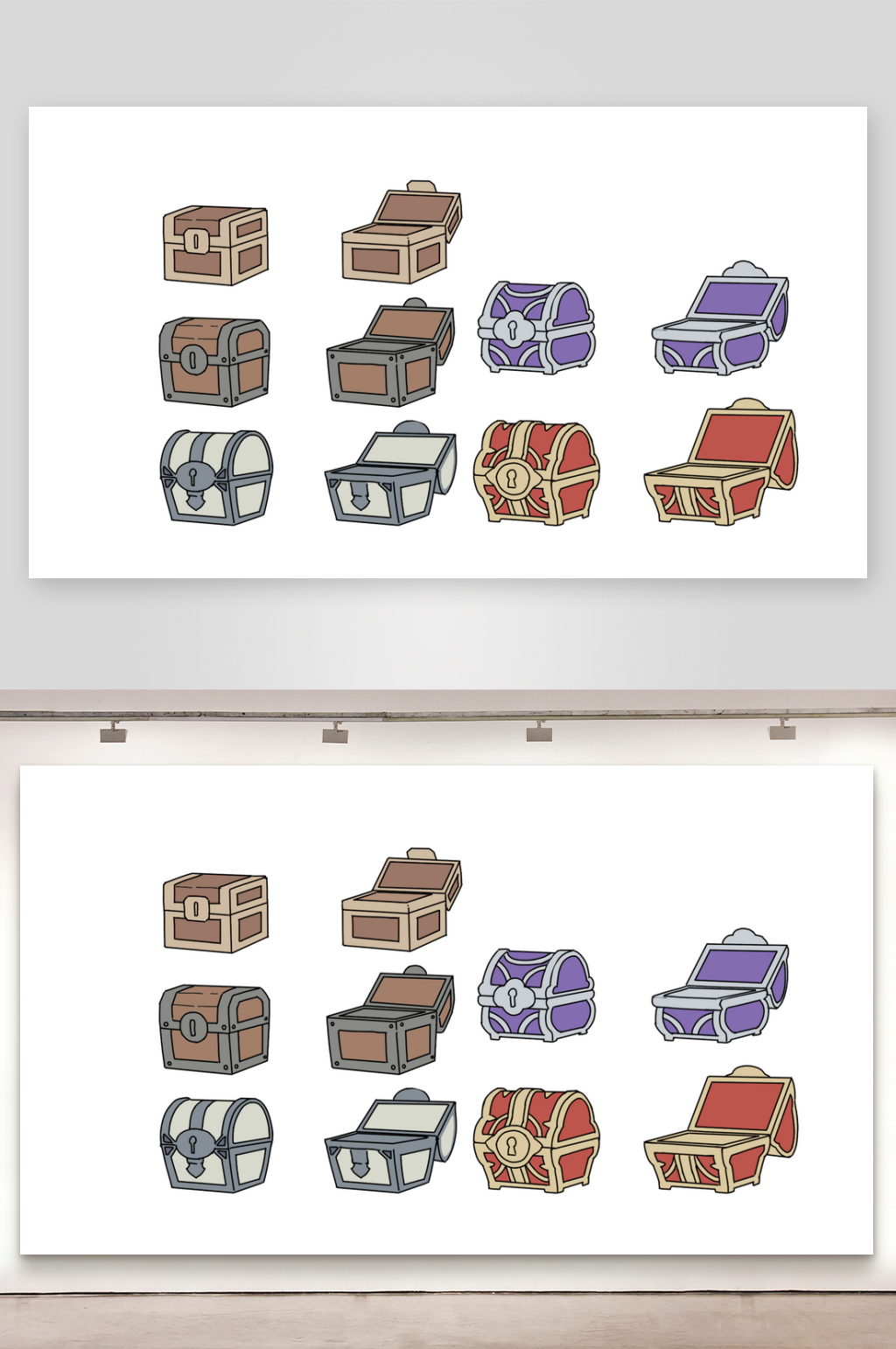 简笔插画物品各类宝箱木箱素材